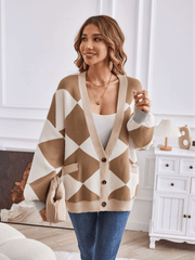 Boyfriend Pocketed Knit Cardigan - Khaki