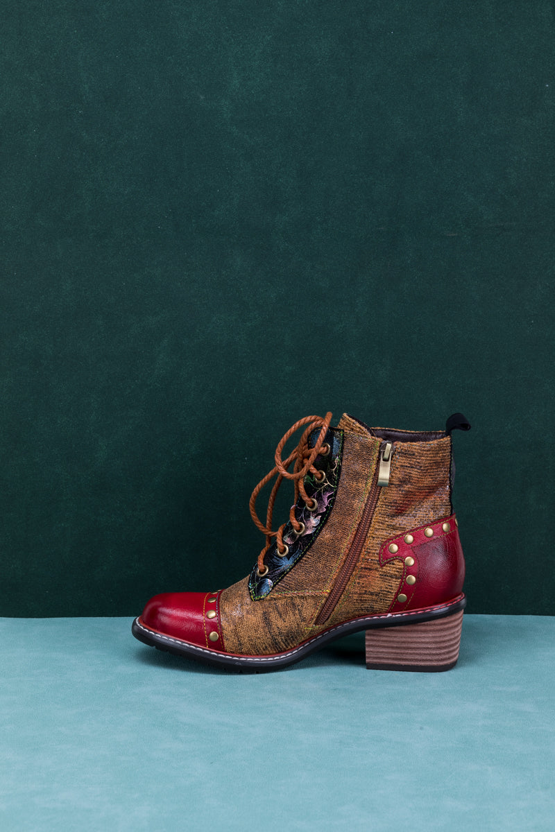 SOFFIA | STUDDED LACE UP LEATHER ANKLE BOOT