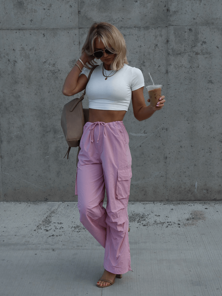 ARNIE NYLON CARGO PANTS - PINK