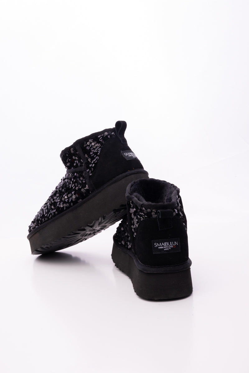 Smaibulun Ugg | Mini Glitter Low Ankle Platform Boots - Black