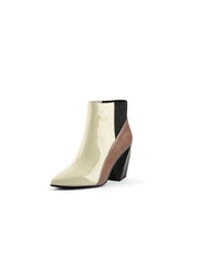 JadyRose | Beige Structural-Heel Croc Patent Leather Ankle Boot