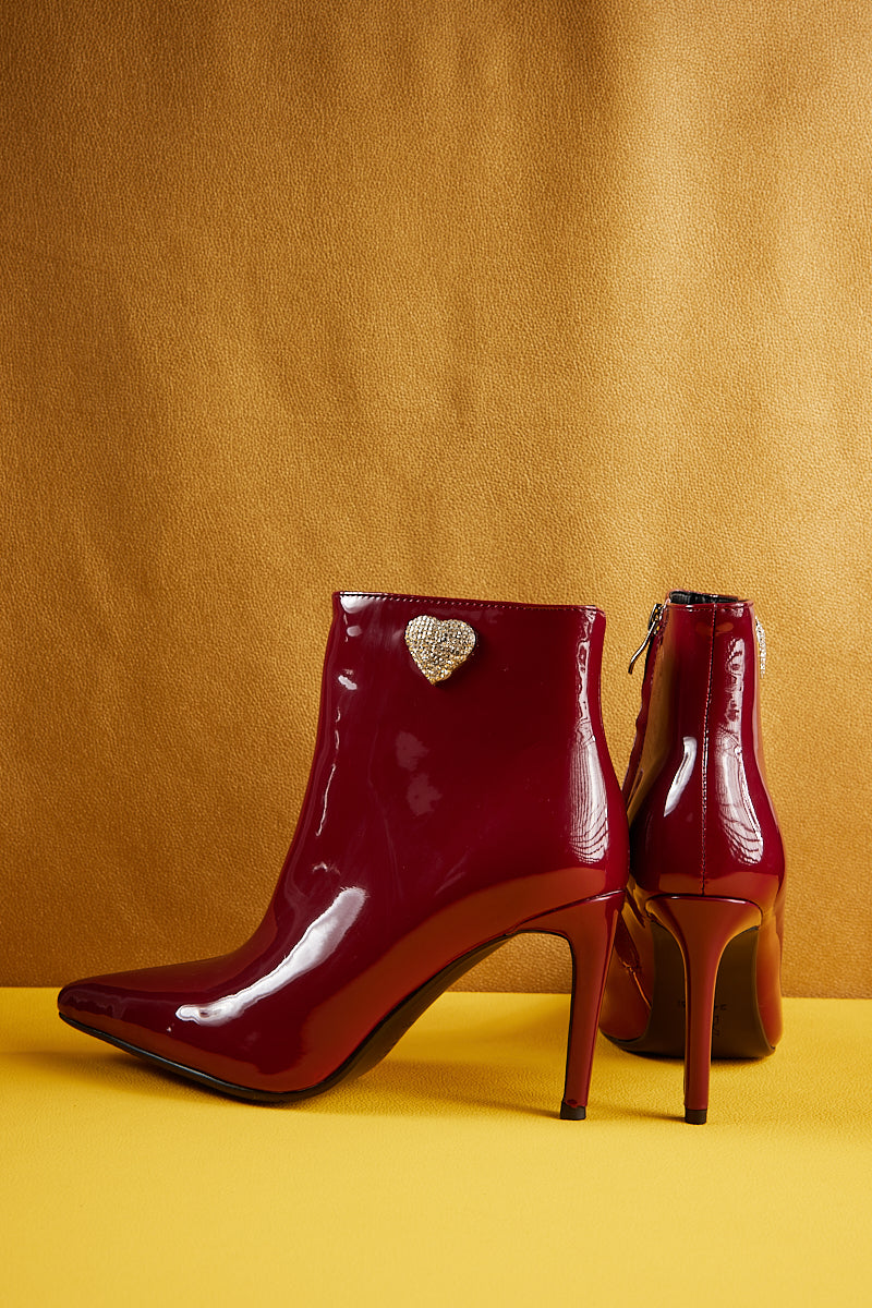 Jady Rose | My Valentine Stiletto Leather Ankle Boots - Burgundy