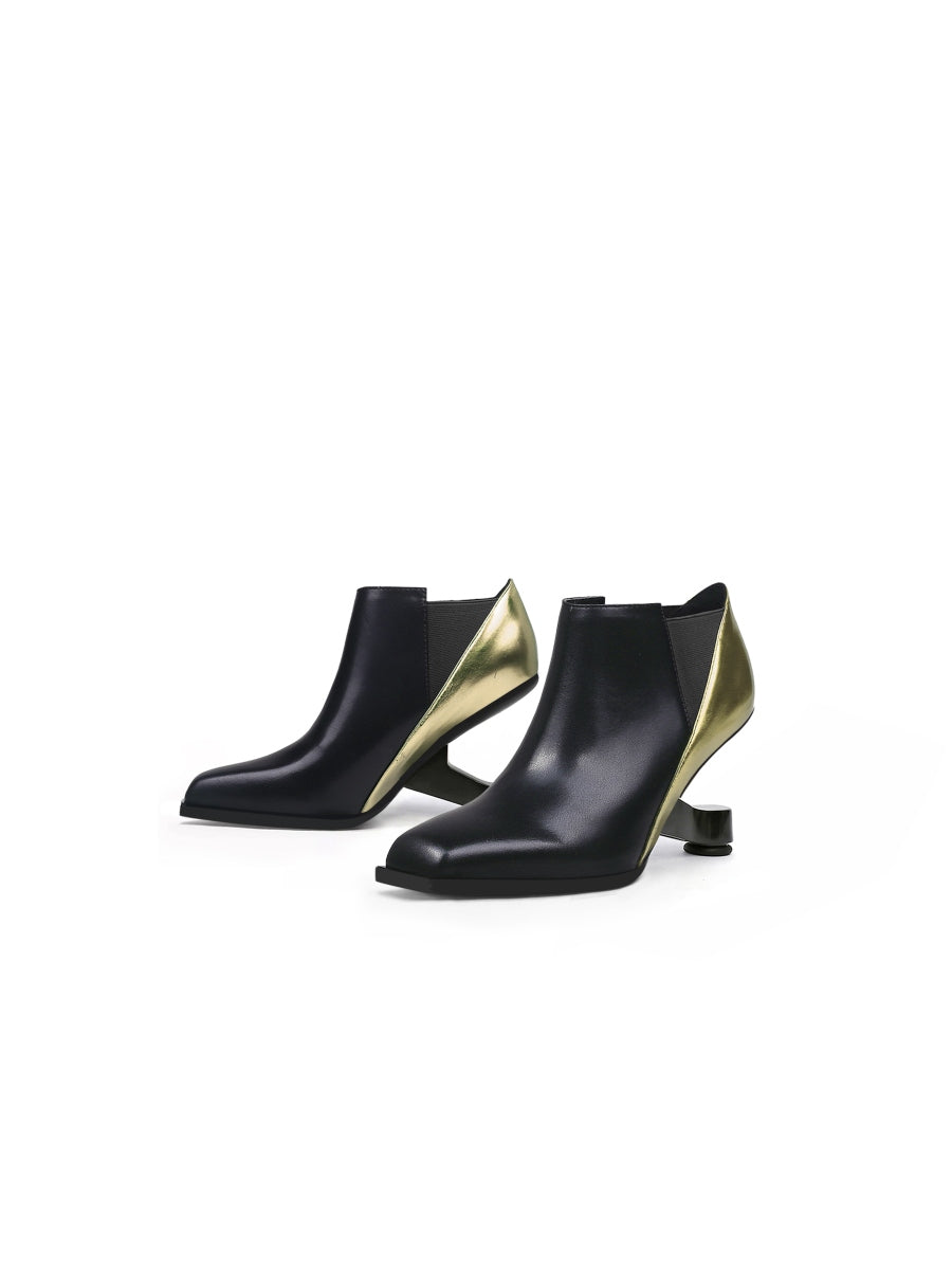 JadyRose | Black Gold Contrast Elevator Heel Ankle Boot