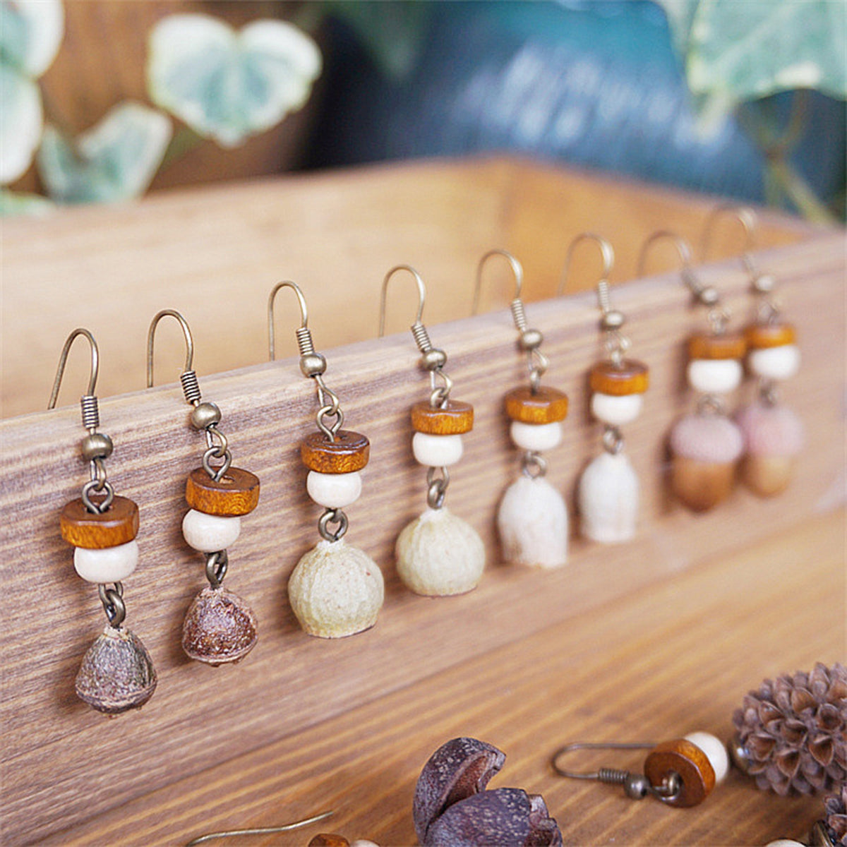 Handmade Jewelry Retro Solid Wood Dried Fruit Earrings