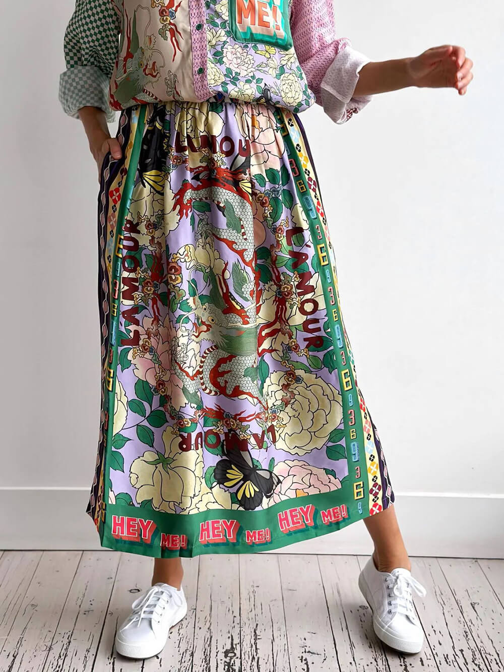 Ethnic Style Personalized Graffiti Casual Satin Print Skirt