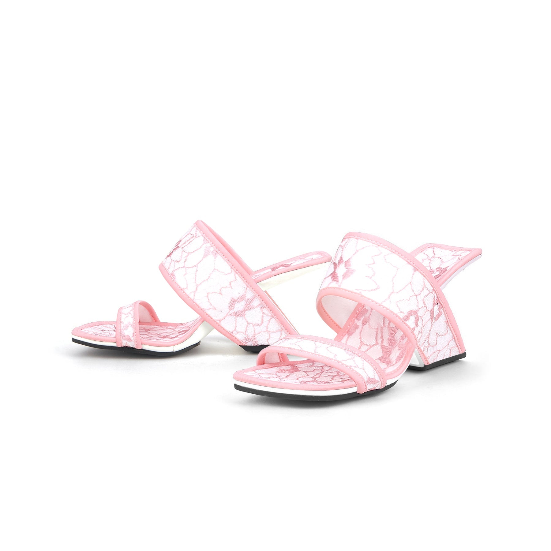 JADY ROSE | CAMELLIA LACE UPPER LEATHER HEELED SANDAL - PINK