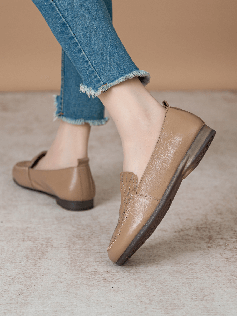 RUMOUR HAS IT| GEOMETRY STITCHING UPPER LEATHER LOAFER - TAN