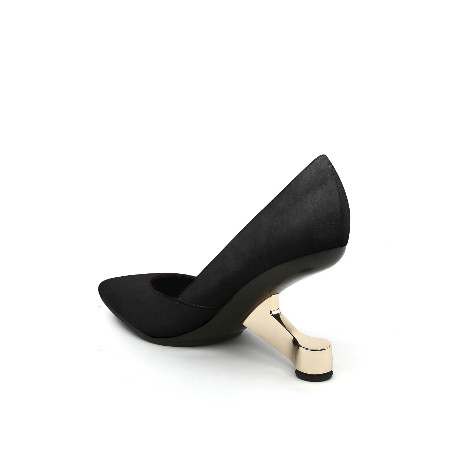 JADY ROSE | MYLETTE GOLDEN HEEL SUEDE PUMP - BLACK