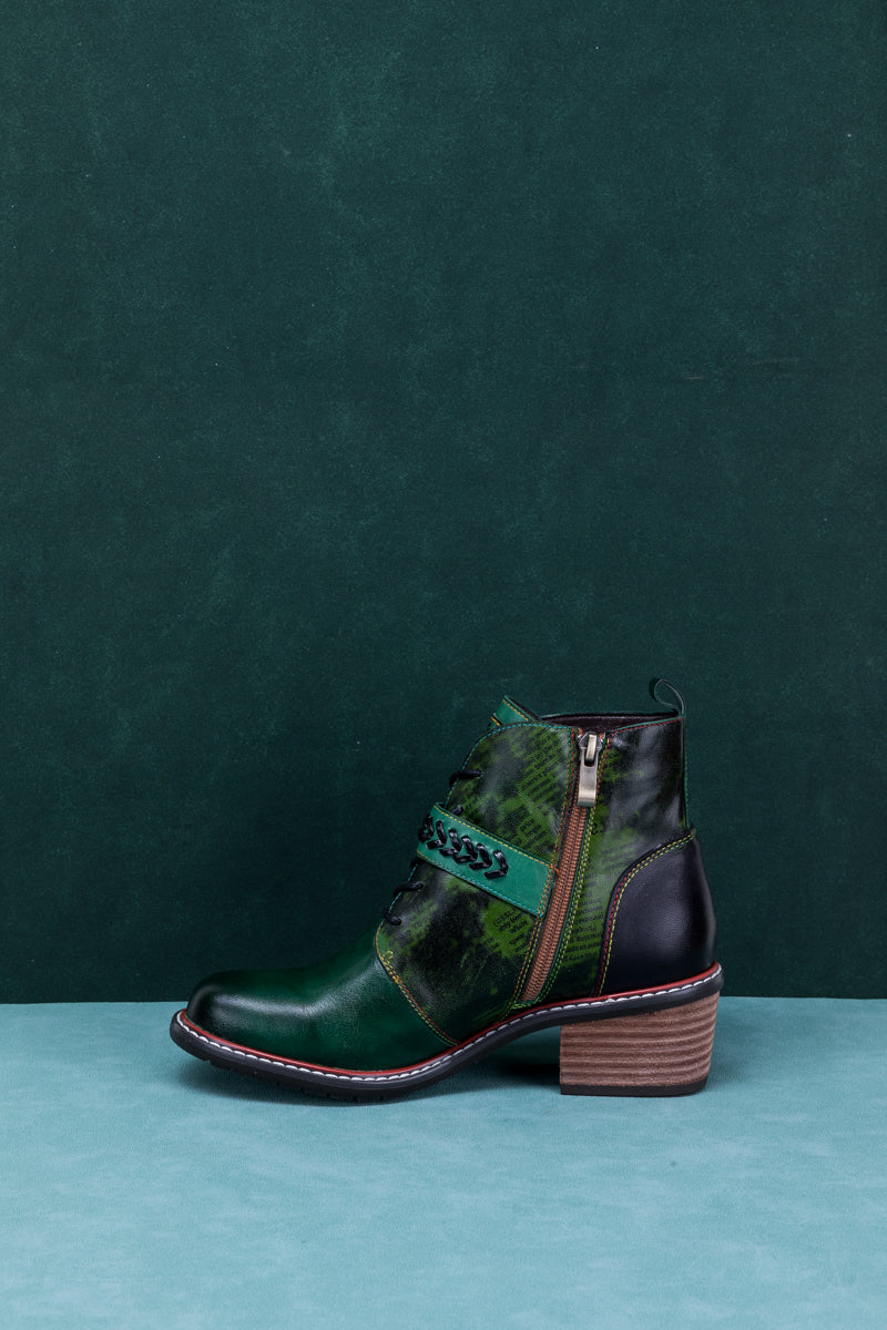 SOFFIA | VINTAGE DARK GREEN LEATHER ANKLE BOOT