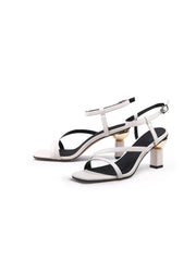 JadyRose | Block Heel Leather Ivory Ankle Strap Sandal