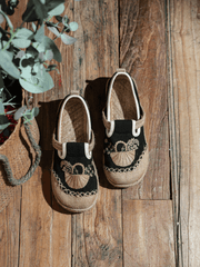 CACTUS ROSE | BASKET EMBROIDERED LINEN ESPADRILLE LOAFER - BLACK