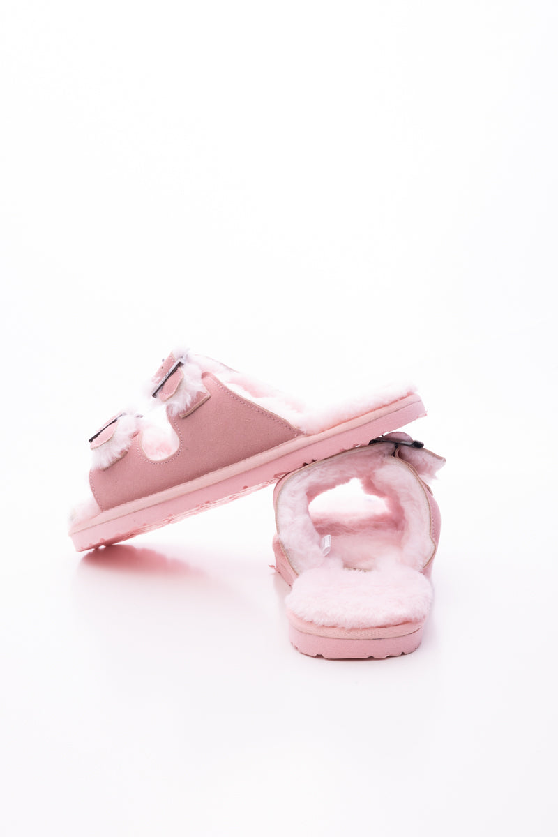 Smaibulun Ugg | Woolen Lined Double Strap Suede Sandal - Pink