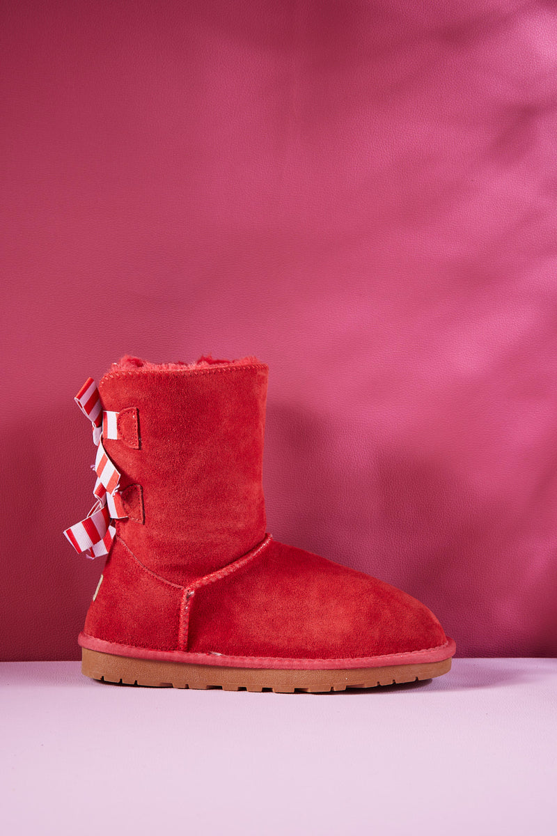 Smaibulun Ugg | Serenity Striped Bailey Bow Shearling Boots - Red