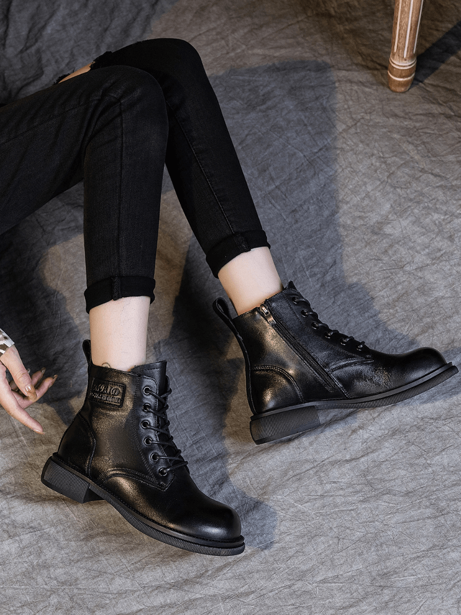 RUMOUR HAS IT | ZIP UP LEATHER COMBAT BOOT - BLACK