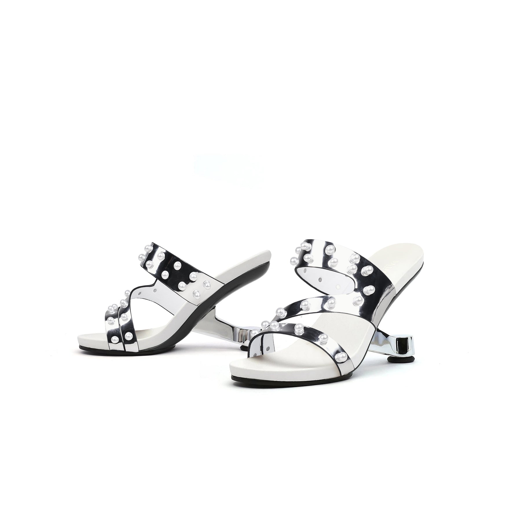 Jady Rose | Dannie Pearl Embellished Leather Heels - Silver