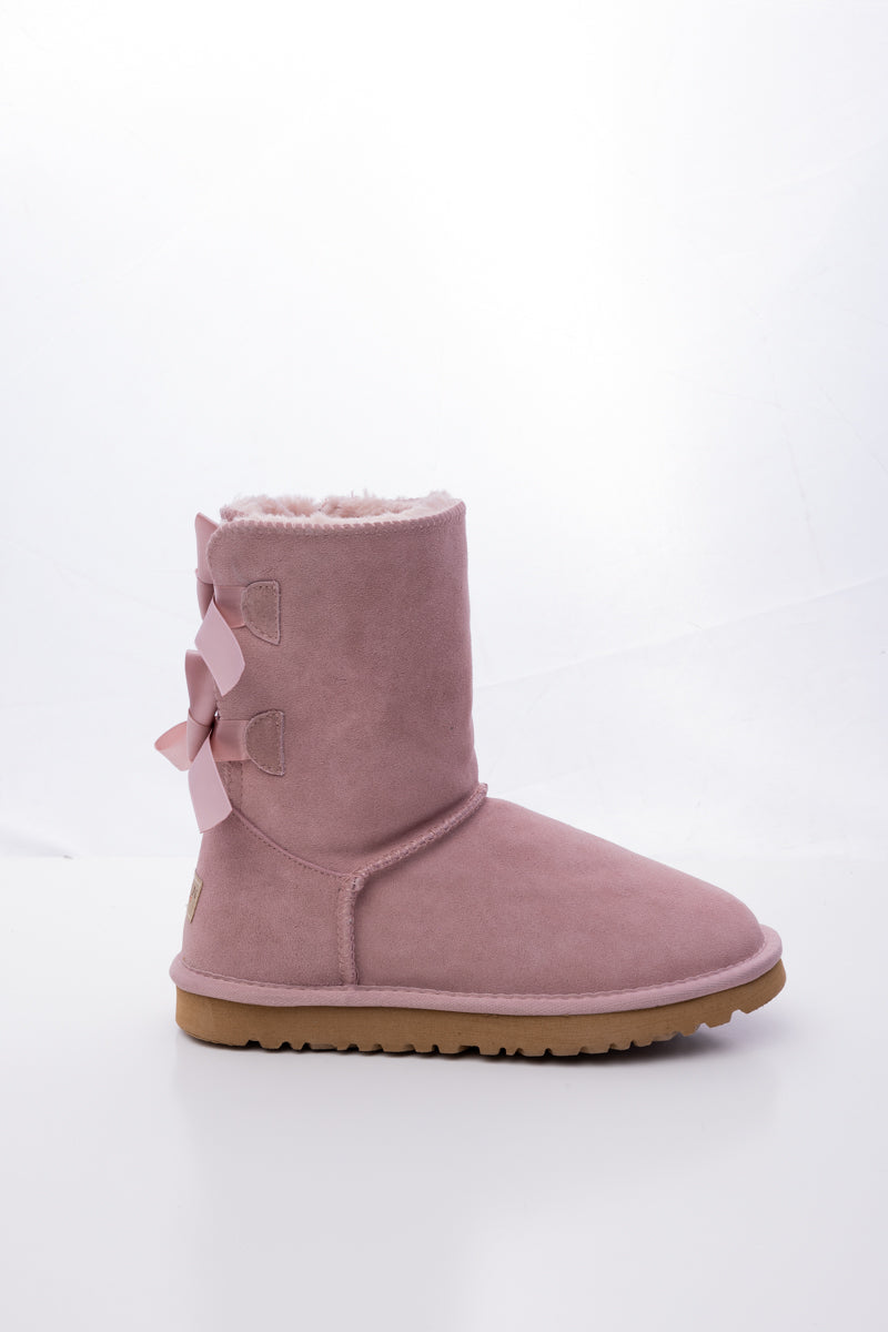 Smaibulun Ugg | Double Ballet Ribbon Bow Suede Shearling Boots - Taro