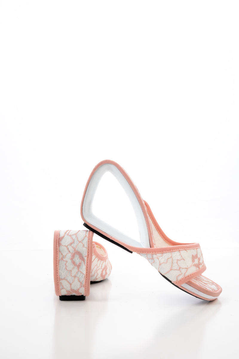 JADY ROSE | SOLANAH MARBLING LACE UPPER WEDGE SLIDE - PINK