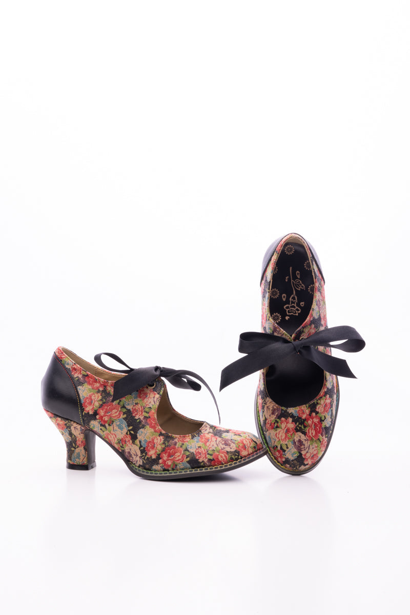 SOFFIA | STEFANIA FLORAL TIE BOW LACE-UP LEATHER PUMP