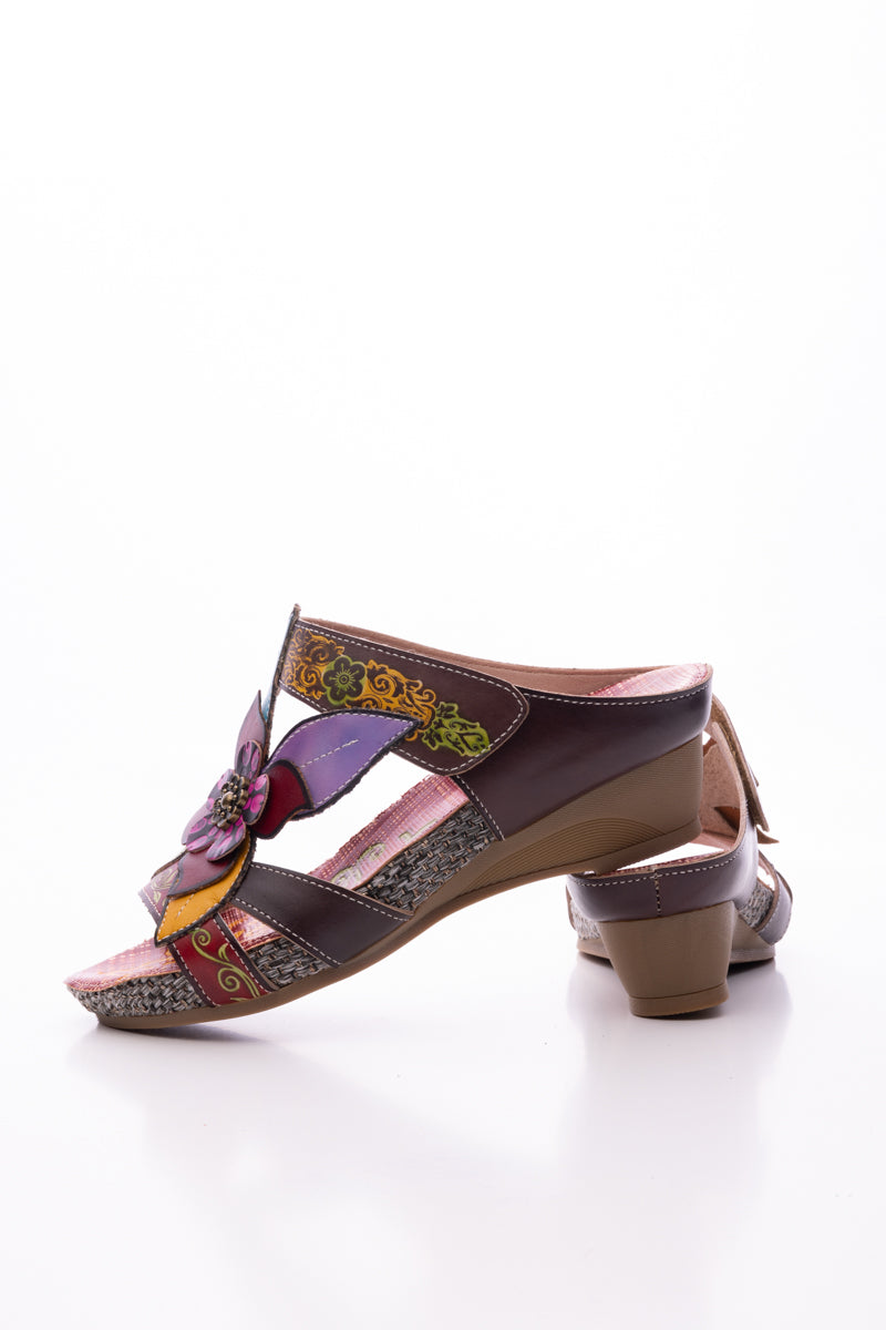 SOFFIA | FLOR DE PARAISO LEATHER WEDGE SANDAL - BROWN