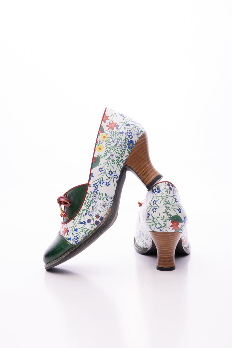 SOFFIA | LILY FLORAL KITTEN HEEL LEATHER PUMP