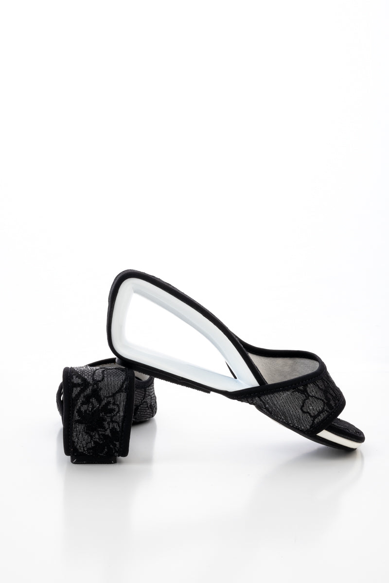 JADY ROSE | DELICATE BALANCE LACE MESH LEATHER SLIDE - BLACK