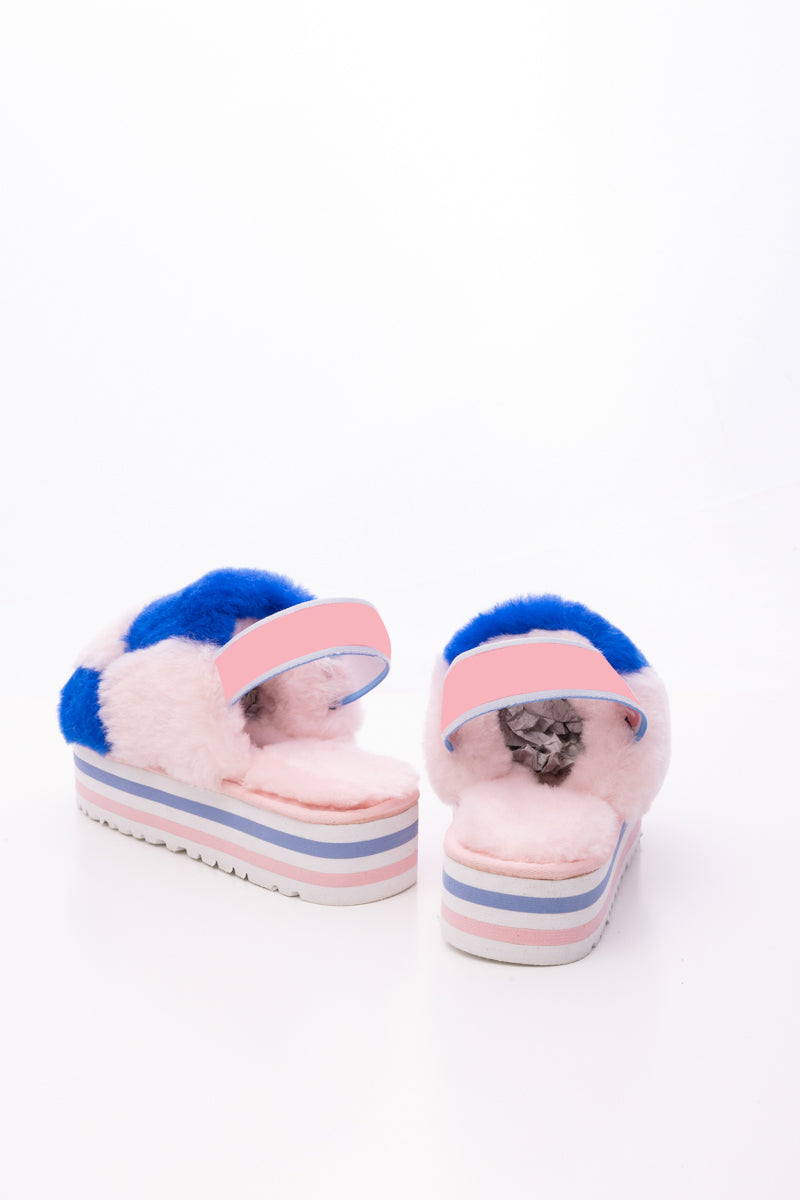 Smaibulun Ugg | Harmony Contrast Woolen Platform Slipper - Pink