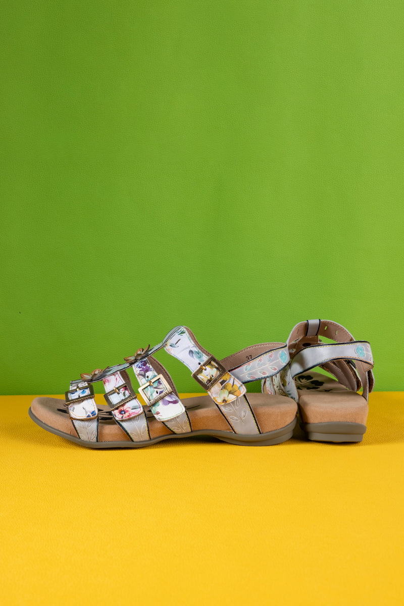 Soffia | Willa Floral Footbed Leather Strappy Sandal