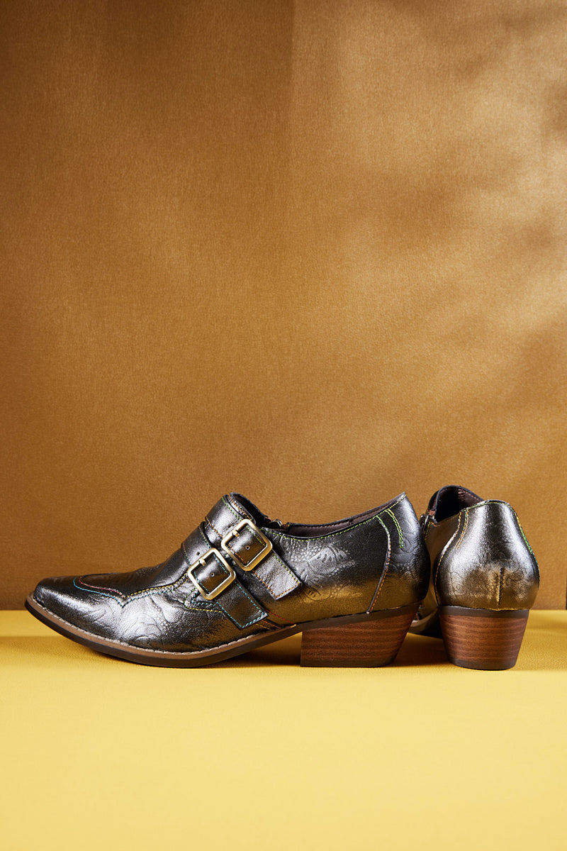 Soffia | Lucille Leather Embossed Monk Shoes