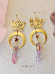 Hollow Butterfly Natural Crystal Earrings