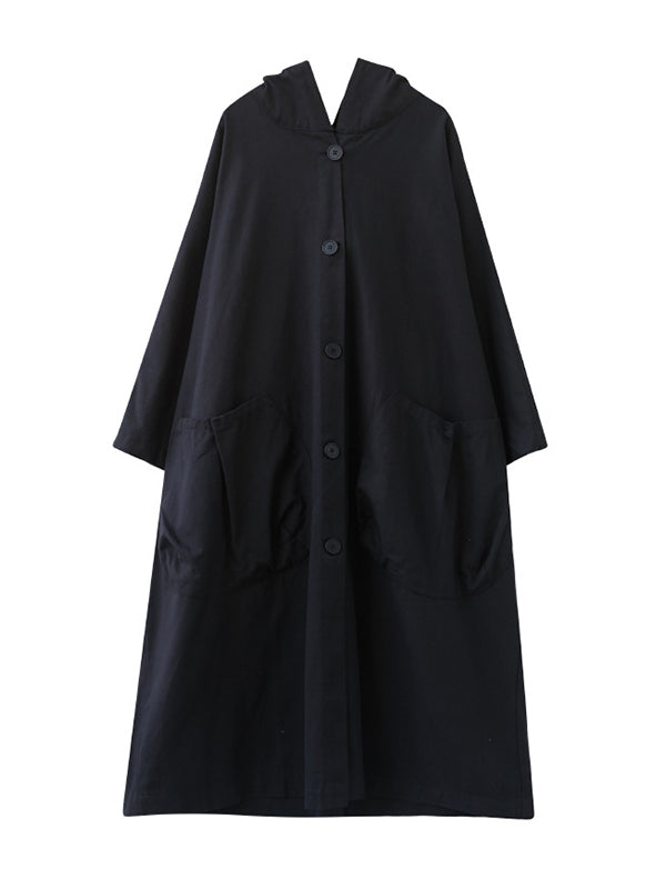 Loose Hooded Trench Long Coat