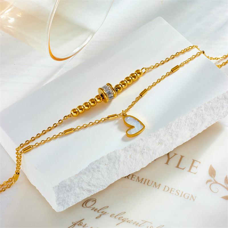 Golden Charm Heart Bracelet - Double Layer Chain