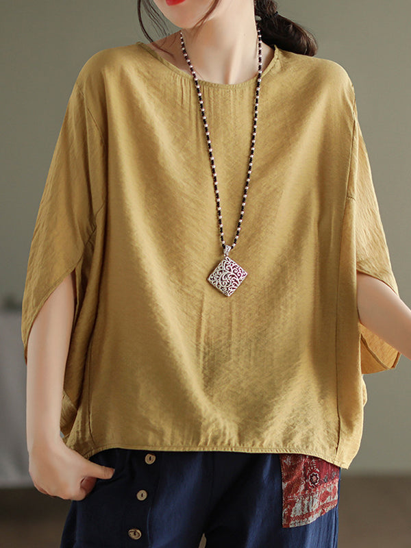 Vintage Loose Round-Neck Batwing Sleeves T-Shirt