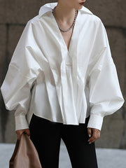 Original Creation Long Sleeves Loose Pleated Solid Color Lapel Collar Blouses&Shirts Tops