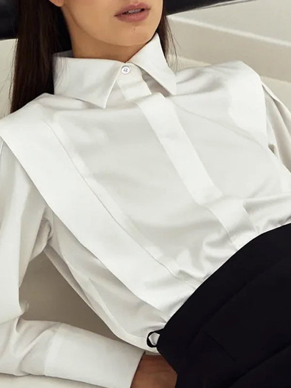 Long Sleeves Loose Buttoned Solid Color Lapel Blouses&Shirts Tops