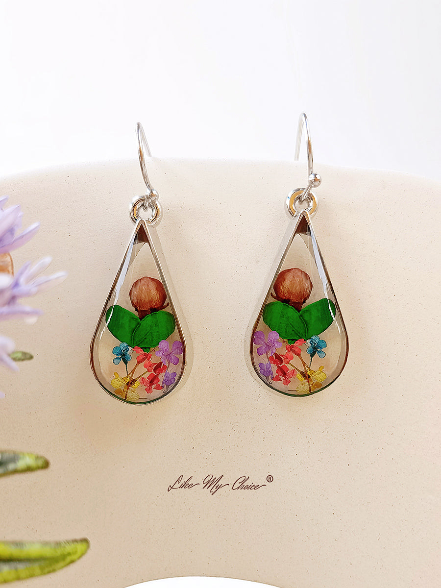 Rose Bouquet Resin Dried Flower Drop Earrings