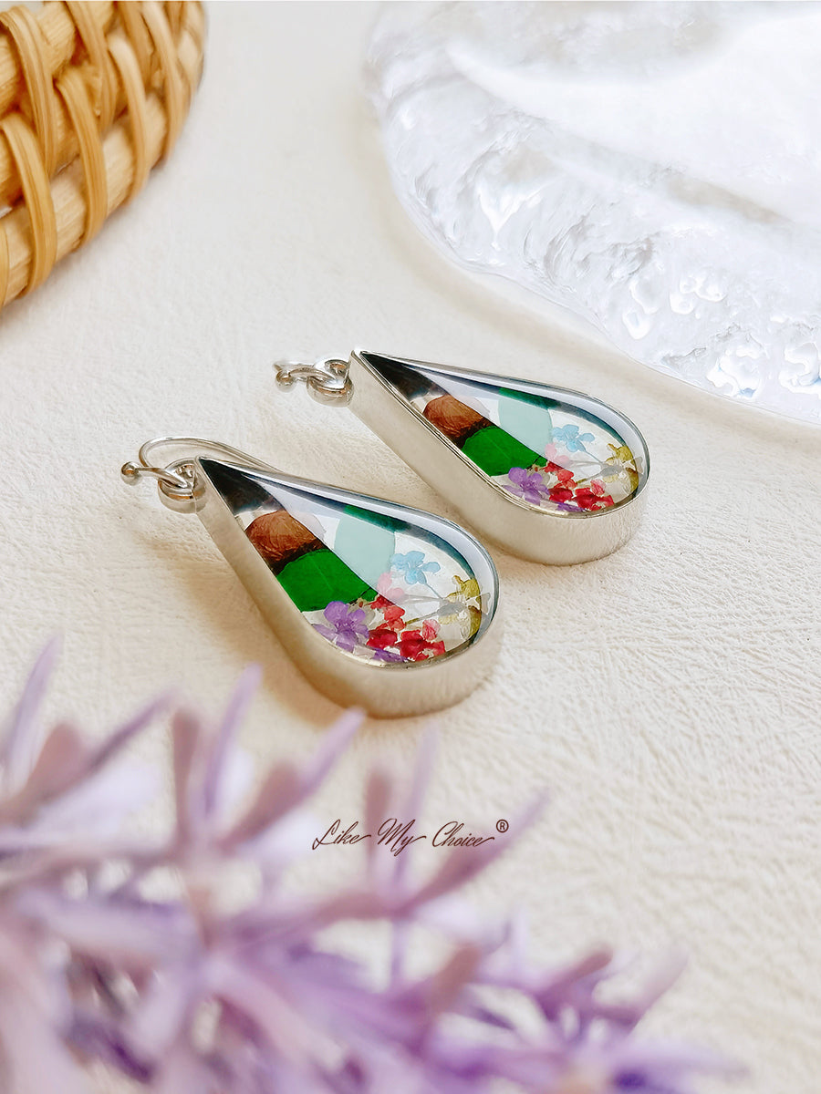 Rose Bouquet Resin Dried Flower Drop Earrings