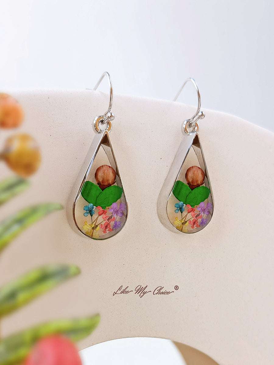 Rose Bouquet Resin Dried Flower Drop Earrings