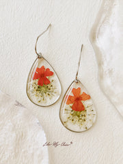 Small Fresh Queen Anne Lace Handmade Dried Flower  Earrings