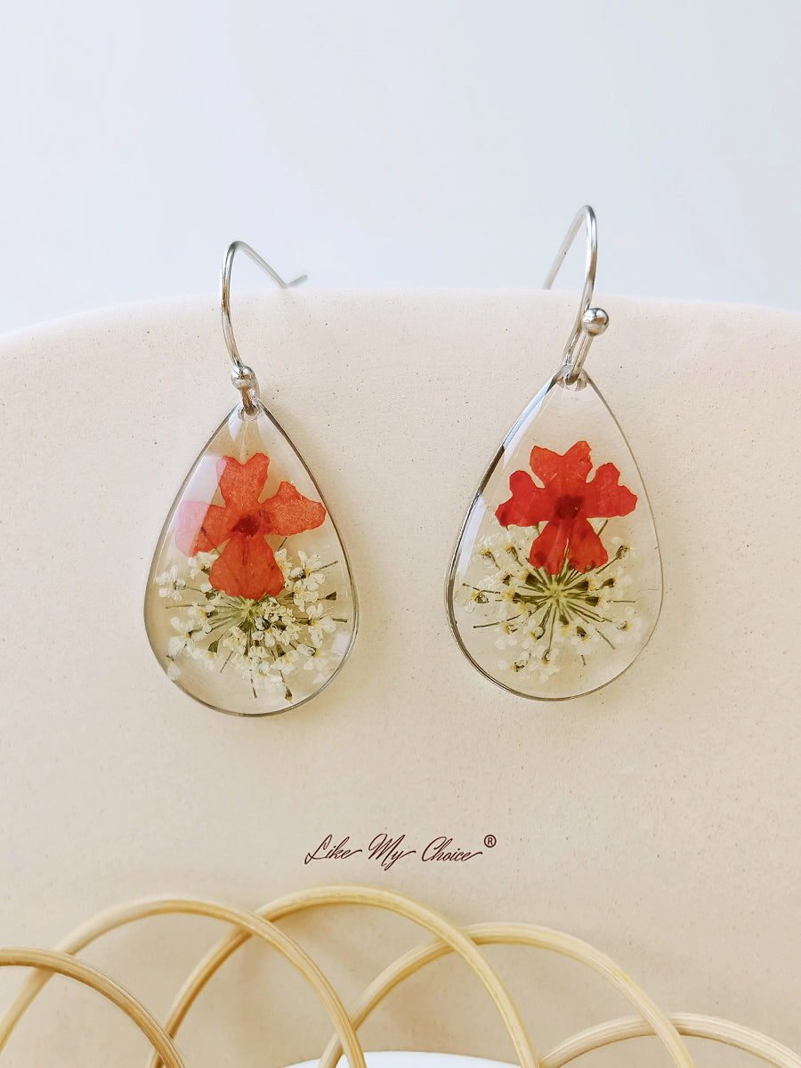 Small Fresh Queen Anne Lace Handmade Dried Flower  Earrings