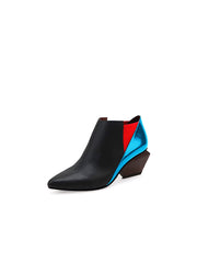 JadyRose | Structural-Heel Red Blue Contrast Color Leather Boot