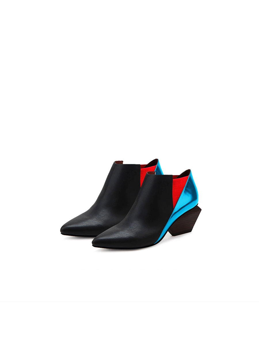 JadyRose | Structural-Heel Red Blue Contrast Color Leather Boot