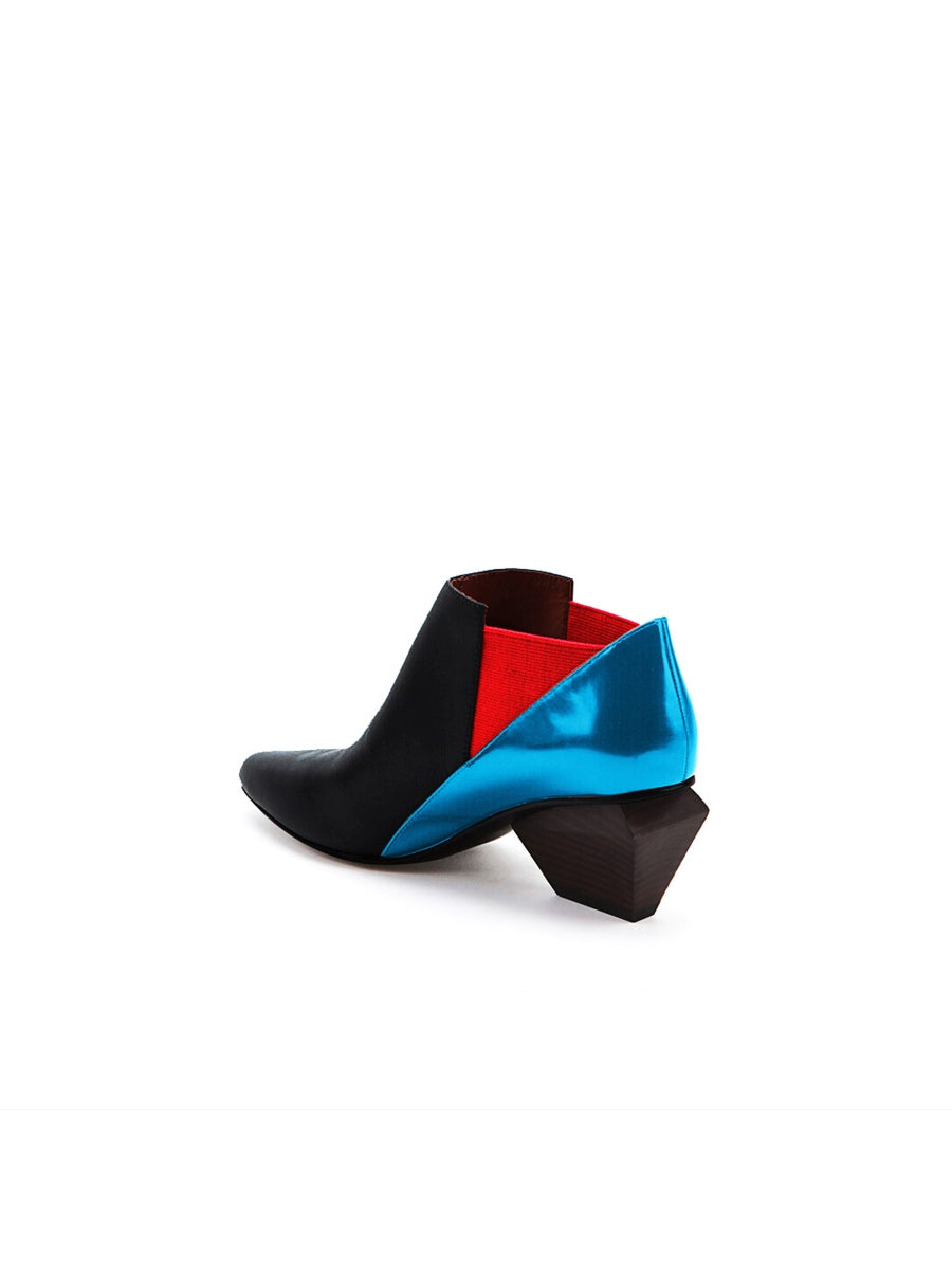 JadyRose | Structural-Heel Red Blue Contrast Color Leather Boot