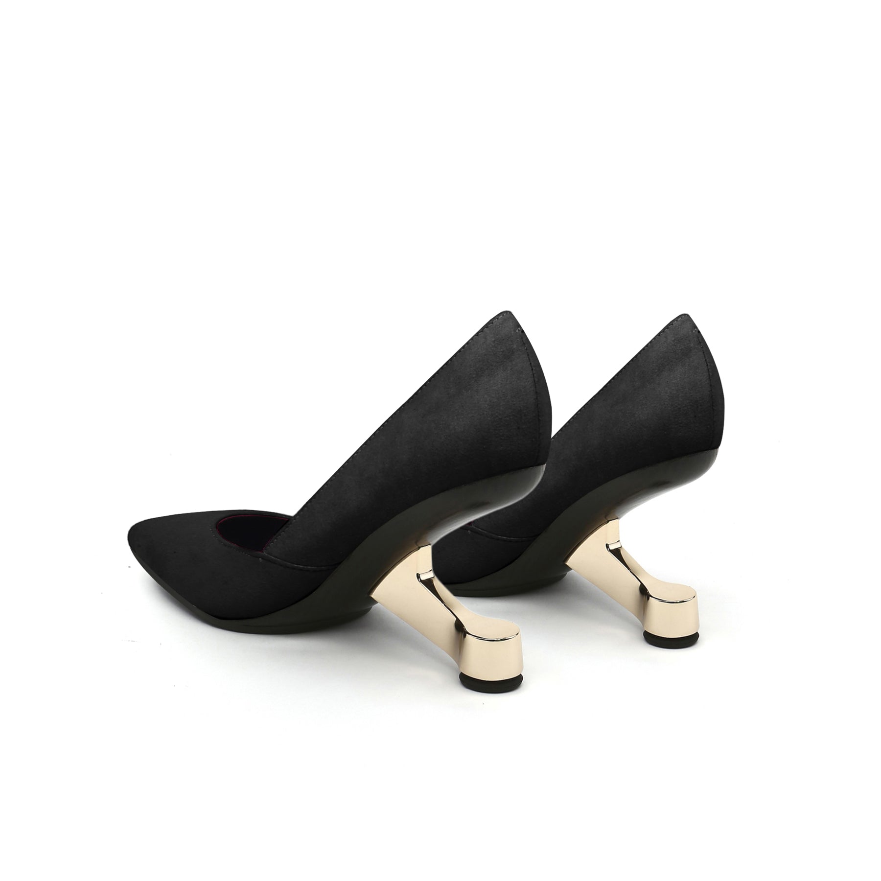 JADY ROSE | MYLETTE GOLDEN HEEL SUEDE PUMP - BLACK