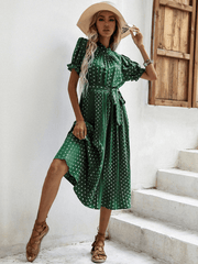 Evergreen Polka Dot Midi Dress - Green