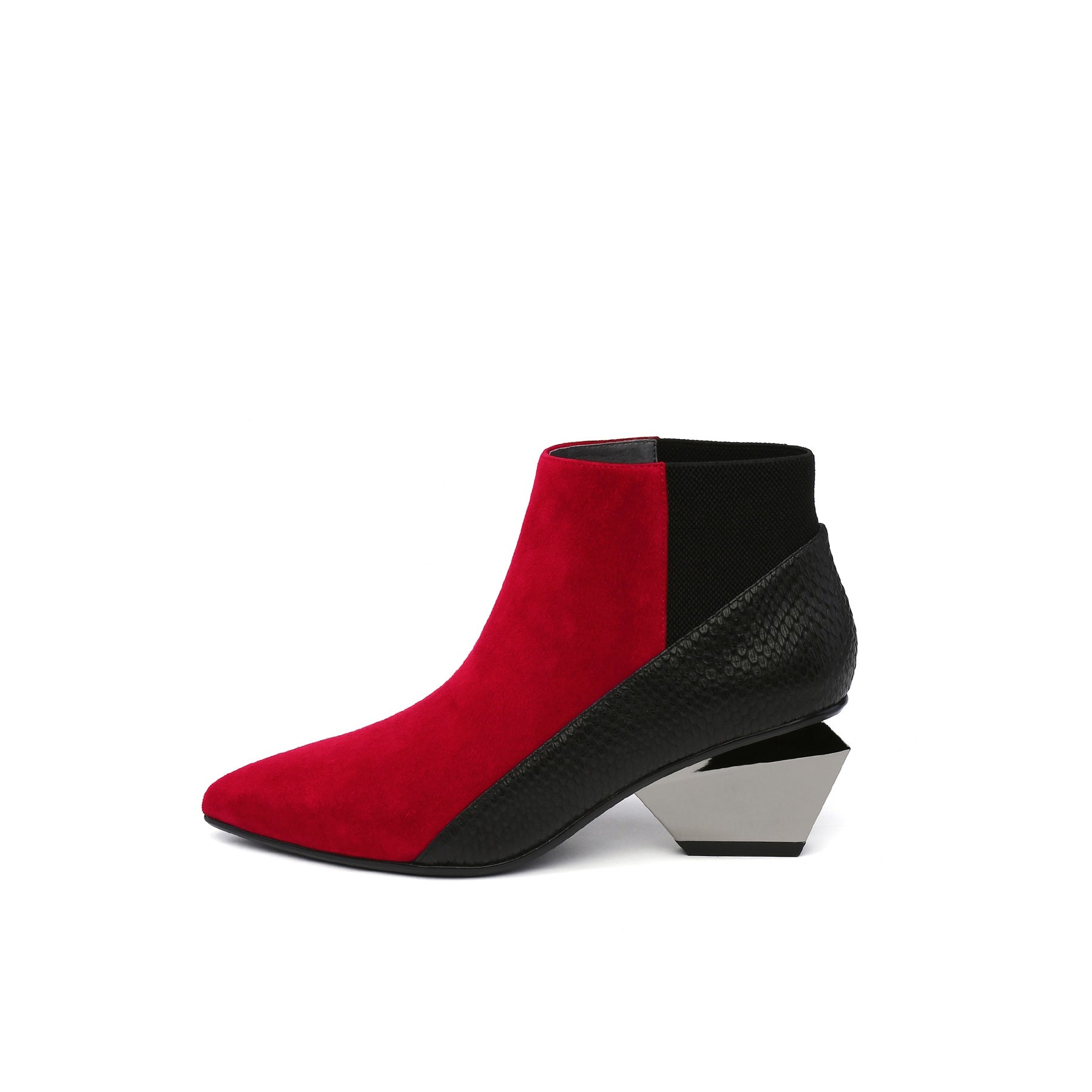 JADY ROSE | GEOMETRY-HEEL LEATHER ANKLE BOOT - RED