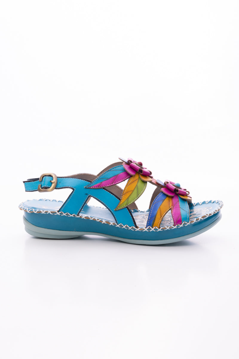 SOFFIA | SKYLAR BLOSSOM APPLIQUE LEATHER SLINGBACK SANDAL