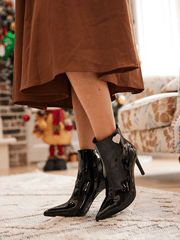 Jady Rose | My Valentine Stiletto Leather Ankle Boots - Black