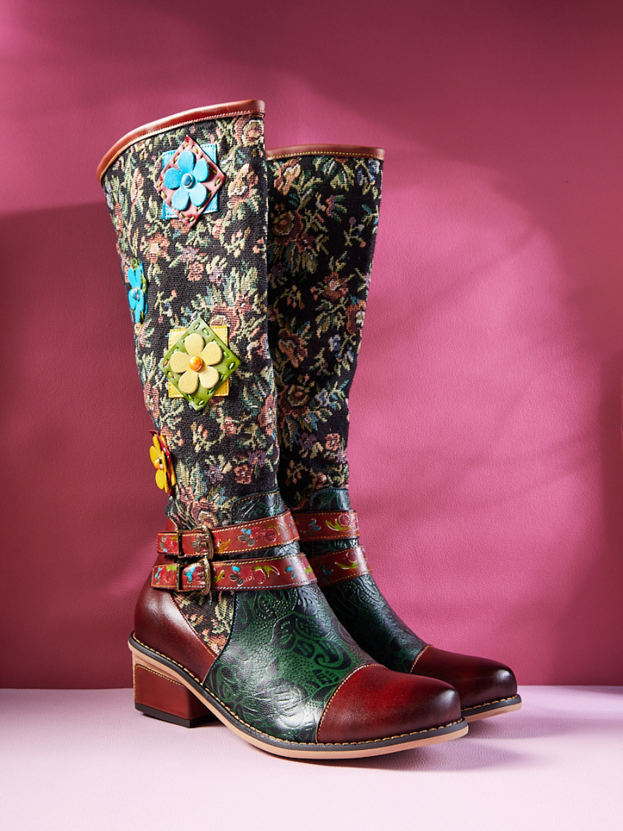 Soffia | Daniella Paisley Wide Calf Leather Knee High Boots