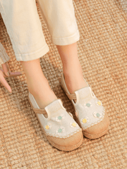 CACTUS ROSE | CHARLIZE BOW TIE APPLIQUE LINEN LOAFER - APRICOT