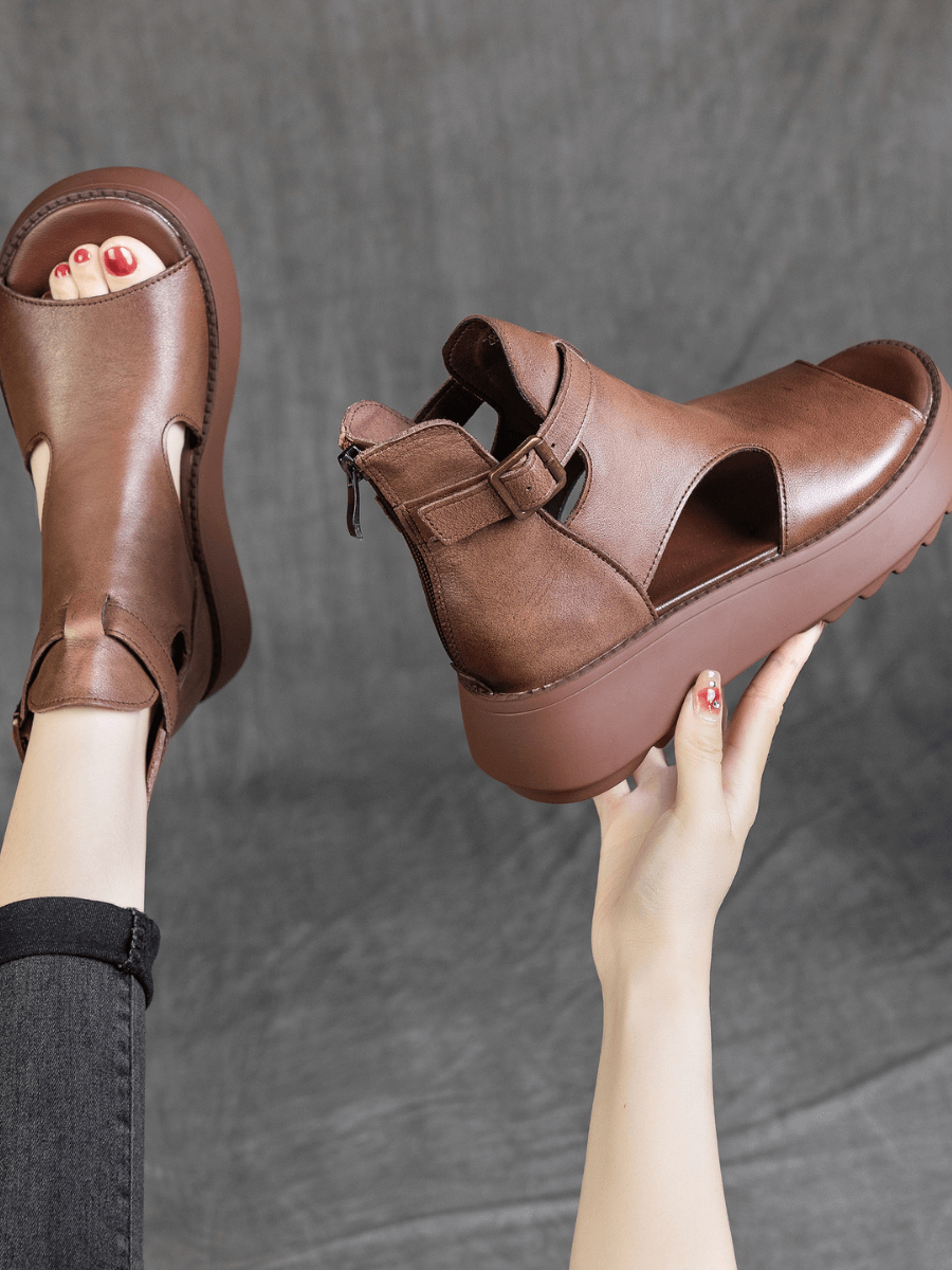 RUMOUR HAS IT | CUT-OUT PLATFORM PEEP TOE SANDAL - BROWN